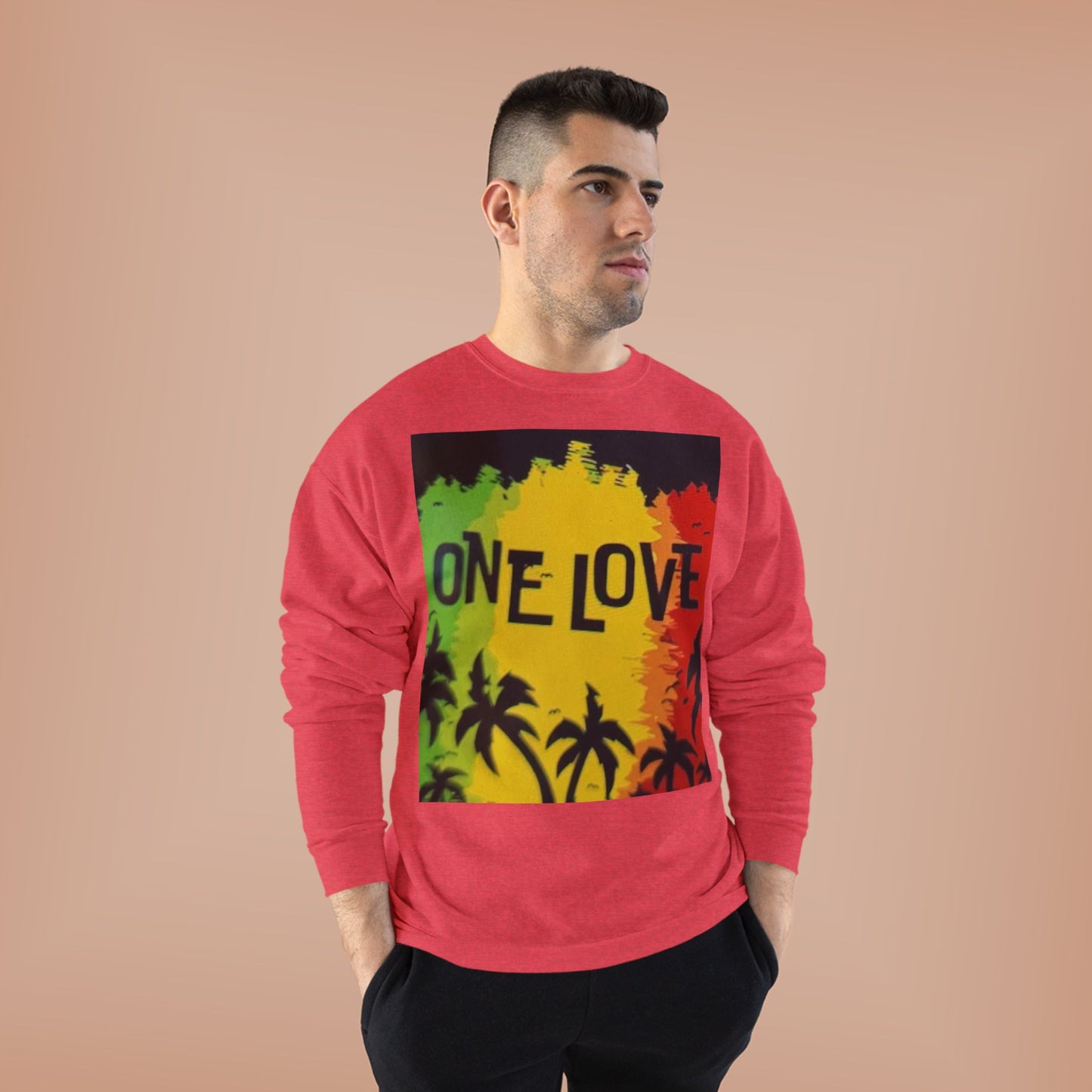 ONE LOVE Unisex Sweatshirt - Eco-Friendly Cozy Crewneck for Love and Unity