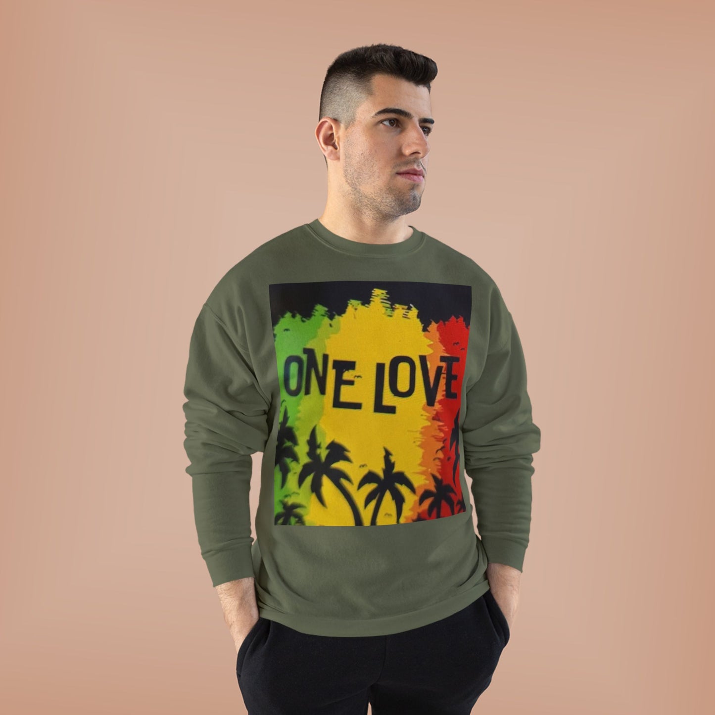 ONE LOVE Unisex Sweatshirt - Eco-Friendly Cozy Crewneck for Love and Unity