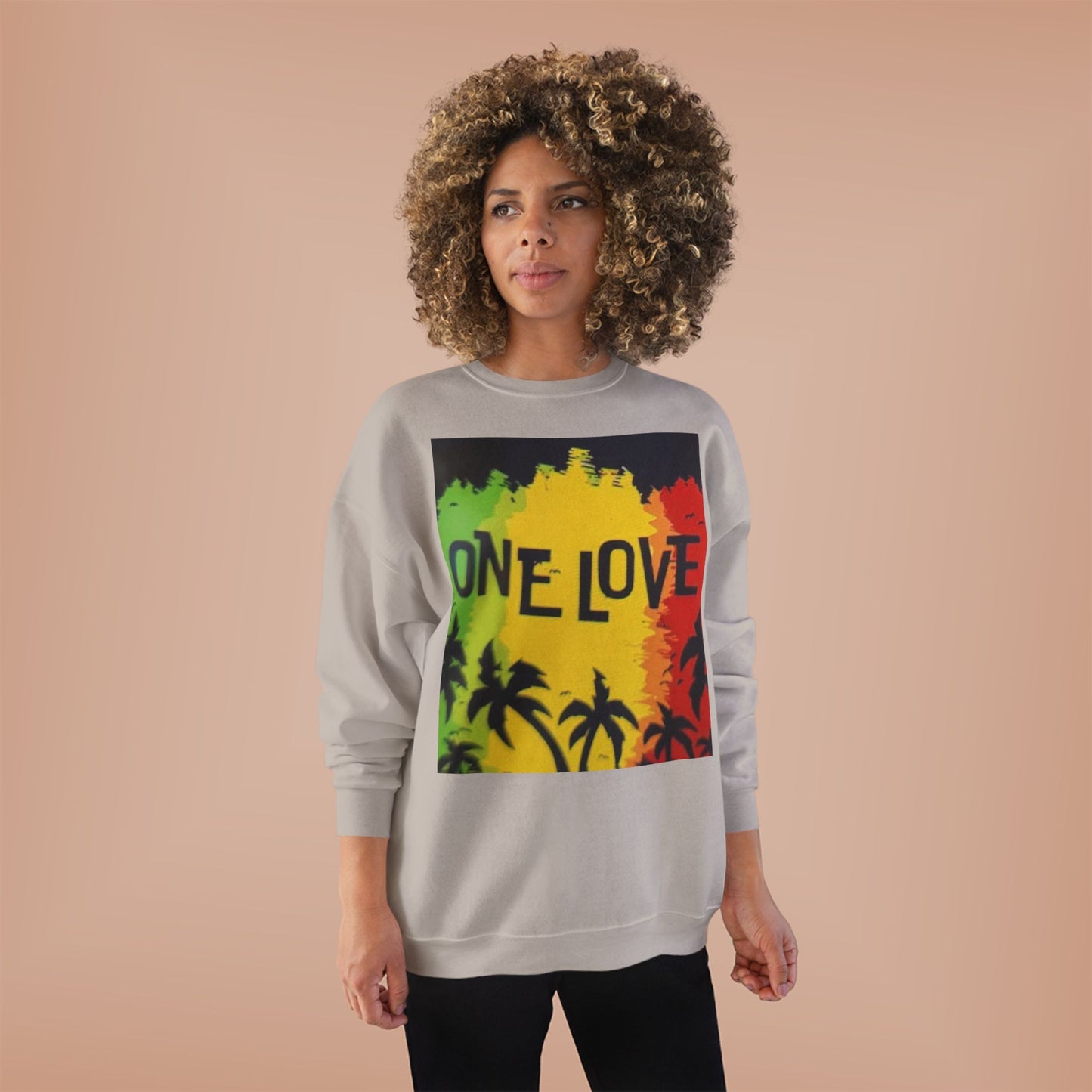 ONE LOVE Unisex Sweatshirt - Eco-Friendly Cozy Crewneck for Love and Unity