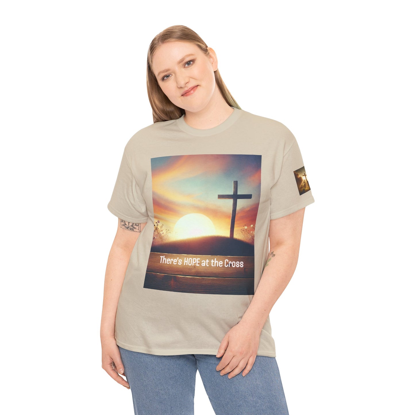Sunset Hope Unisex Heavy Cotton Tee - Positive Inspirational Tshirt for Daily Wear, Church Gatherings, Casual Outings, Easter, Christmas -