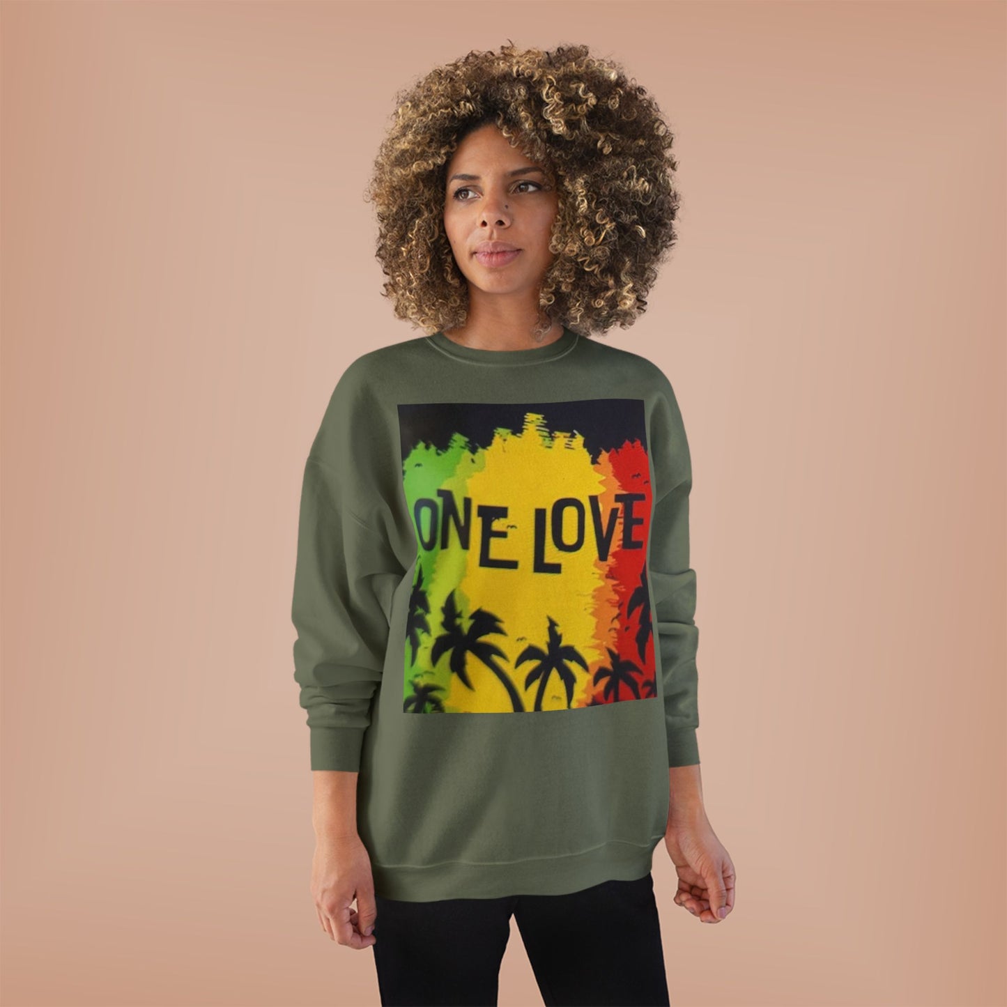 ONE LOVE Unisex Sweatshirt - Eco-Friendly Cozy Crewneck for Love and Unity