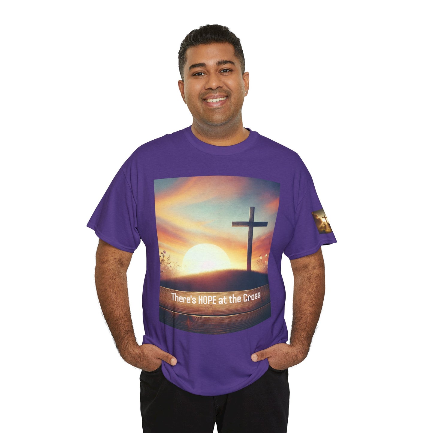 Sunset Hope Unisex Heavy Cotton Tee - Positive Inspirational Tshirt for Daily Wear, Church Gatherings, Casual Outings, Easter, Christmas -