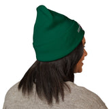 Embroidered Green Football Cuffed Beanie — Sporty Game Day Knit Hat