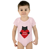 Baby Bodysuit – Black Cat Holding Heart “You’re Purrfect” Infant Onesie (Valentine’s/Newborn Gift)