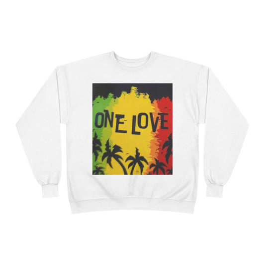 One Love - Unisex EcoSmart® Crewneck Sweatshirt, Cozy Streetwear, Perfect for Music Festivals, Eco-Friendly Gift, Fun In the Sun
