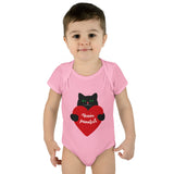 Baby Bodysuit – Black Cat Holding Heart “You’re Purrfect” Infant Onesie (Valentine’s/Newborn Gift)