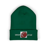 Embroidered Green Football Cuffed Beanie — Sporty Game Day Knit Hat