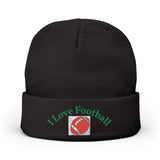 I Love Football Embroidered Knit Beanie — Football Fan Winter Hat