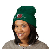 Embroidered Green Football Cuffed Beanie — Sporty Game Day Knit Hat
