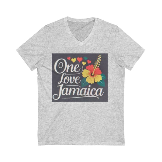 One Love Jamaica V-Neck Tee - Unisex Tropical Style for Island Vibes