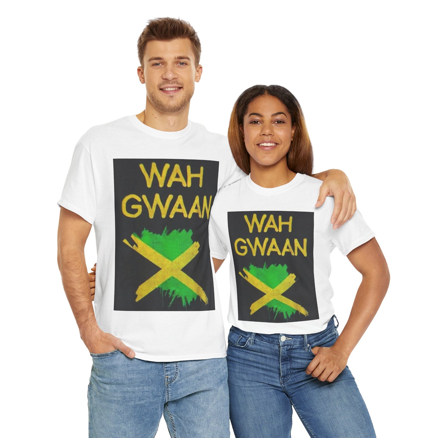 Jamaican Pride Tee - WAH GWAAN, Unisex Heavy Cotton Tee, Caribbean Culture Shirt, Festival Apparel, Gift for Him/Her, Summer Wear