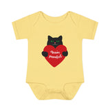 Baby Bodysuit – Black Cat Holding Heart “You’re Purrfect” Infant Onesie (Valentine’s/Newborn Gift)