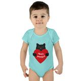 Baby Bodysuit – Black Cat Holding Heart “You’re Purrfect” Infant Onesie (Valentine’s/Newborn Gift)