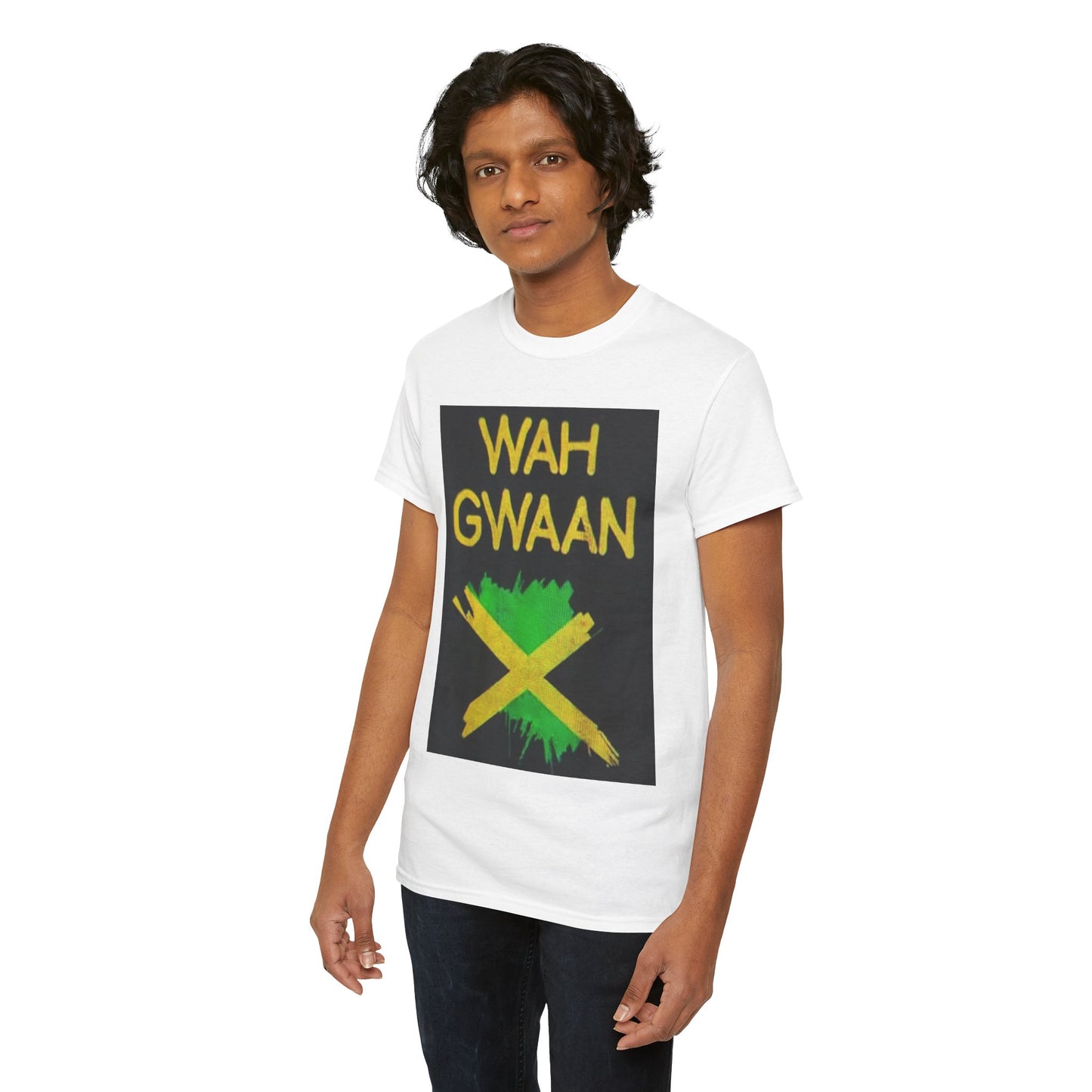 Jamaican Pride Tee - WAH GWAAN, Unisex Heavy Cotton Tee, Caribbean Culture Shirt, Festival Apparel, Gift for Him/Her, Summer Wear