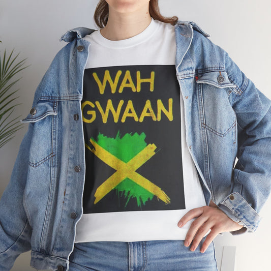 Jamaican Pride Tee - WAH GWAAN, Unisex Heavy Cotton Tee, Caribbean Culture Shirt, Festival Apparel, Gift for Him/Her, Summer Wear