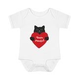 Baby Bodysuit – Black Cat Holding Heart “You’re Purrfect” Infant Onesie (Valentine’s/Newborn Gift)