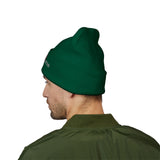 Embroidered Green Football Cuffed Beanie — Sporty Game Day Knit Hat