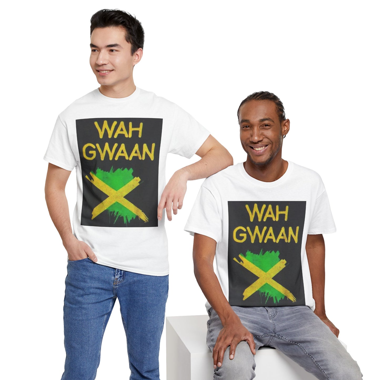 Jamaican Pride Tee - WAH GWAAN, Unisex Heavy Cotton Tee, Caribbean Culture Shirt, Festival Apparel, Gift for Him/Her, Summer Wear