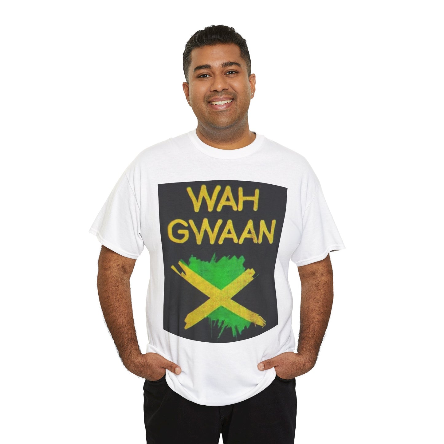 Jamaican Pride Tee - WAH GWAAN, Unisex Heavy Cotton Tee, Caribbean Culture Shirt, Festival Apparel, Gift for Him/Her, Summer Wear