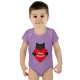 Baby Bodysuit – Black Cat Holding Heart “You’re Purrfect” Infant Onesie (Valentine’s/Newborn Gift)