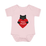 Baby Bodysuit – Black Cat Holding Heart “You’re Purrfect” Infant Onesie (Valentine’s/Newborn Gift)