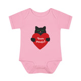 Baby Bodysuit – Black Cat Holding Heart “You’re Purrfect” Infant Onesie (Valentine’s/Newborn Gift)