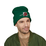 Embroidered Green Football Cuffed Beanie — Sporty Game Day Knit Hat